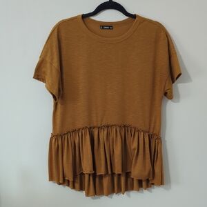 SHEIN Mustard Yellow Ruffled Short Sleeve Top Women's Medium